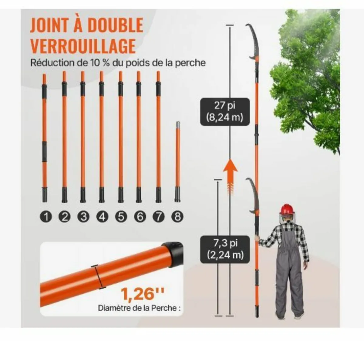 Manual Pole Saw, 2.2 - 8.2 m Extendable Tree Prune - Image 4