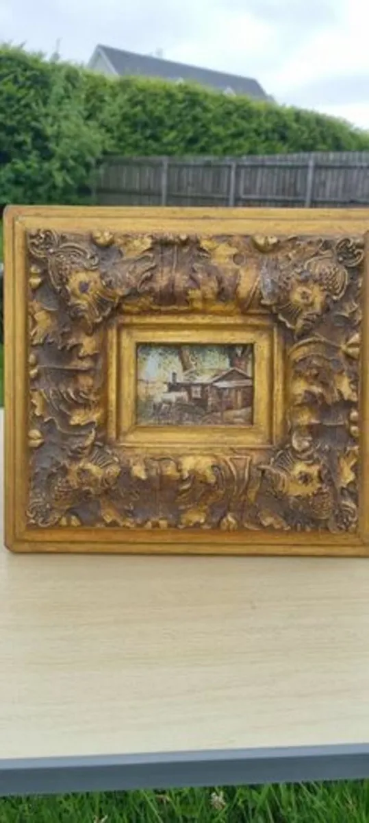 Vintage Miniature Oil Painting on Board - Image 1