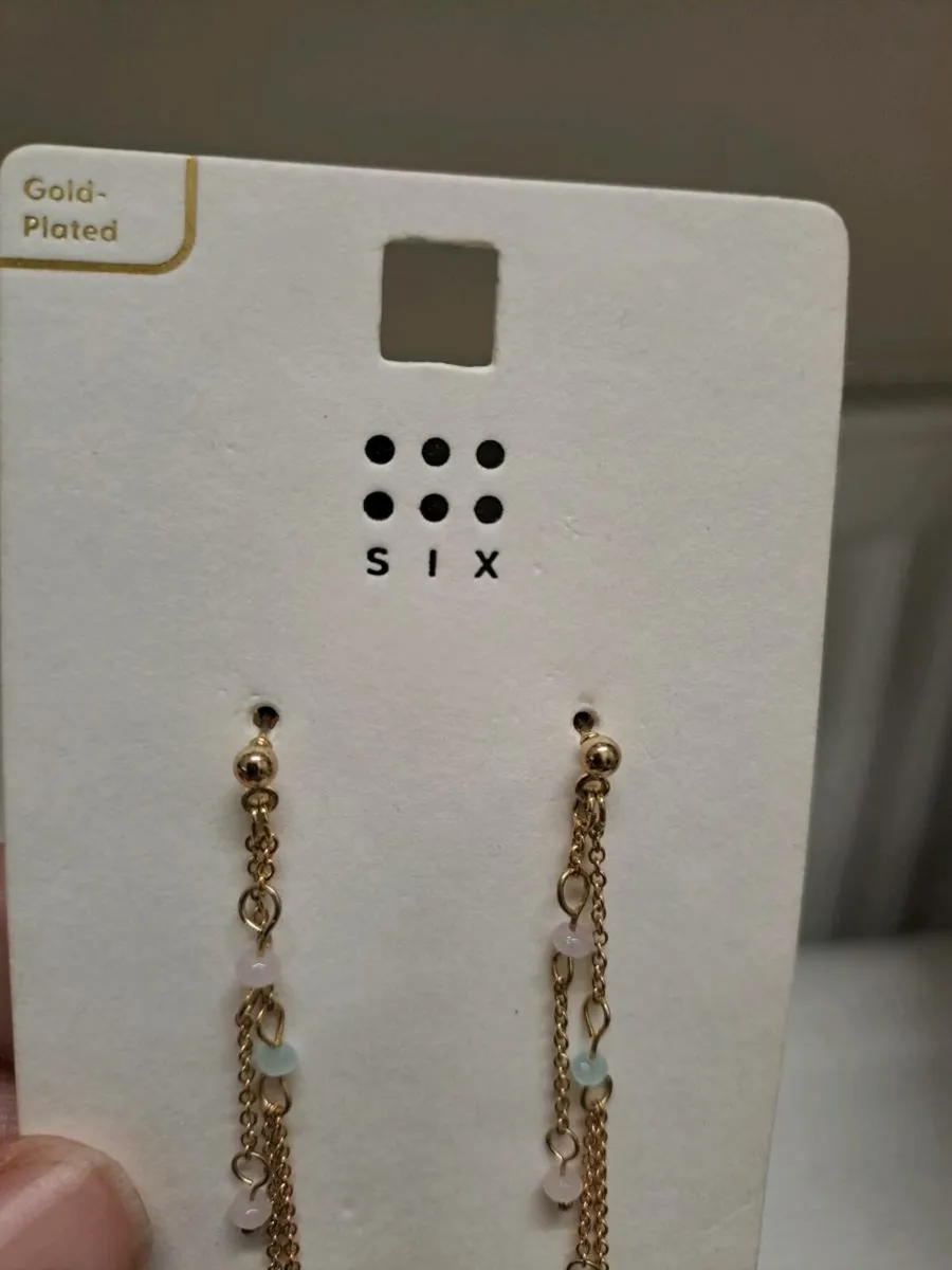 SIX Gold-Plated Drop Chain Earrings - Image 4