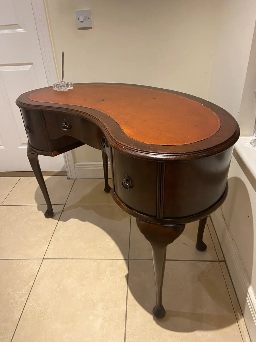 Edwardian leather top writing desk - Image 3
