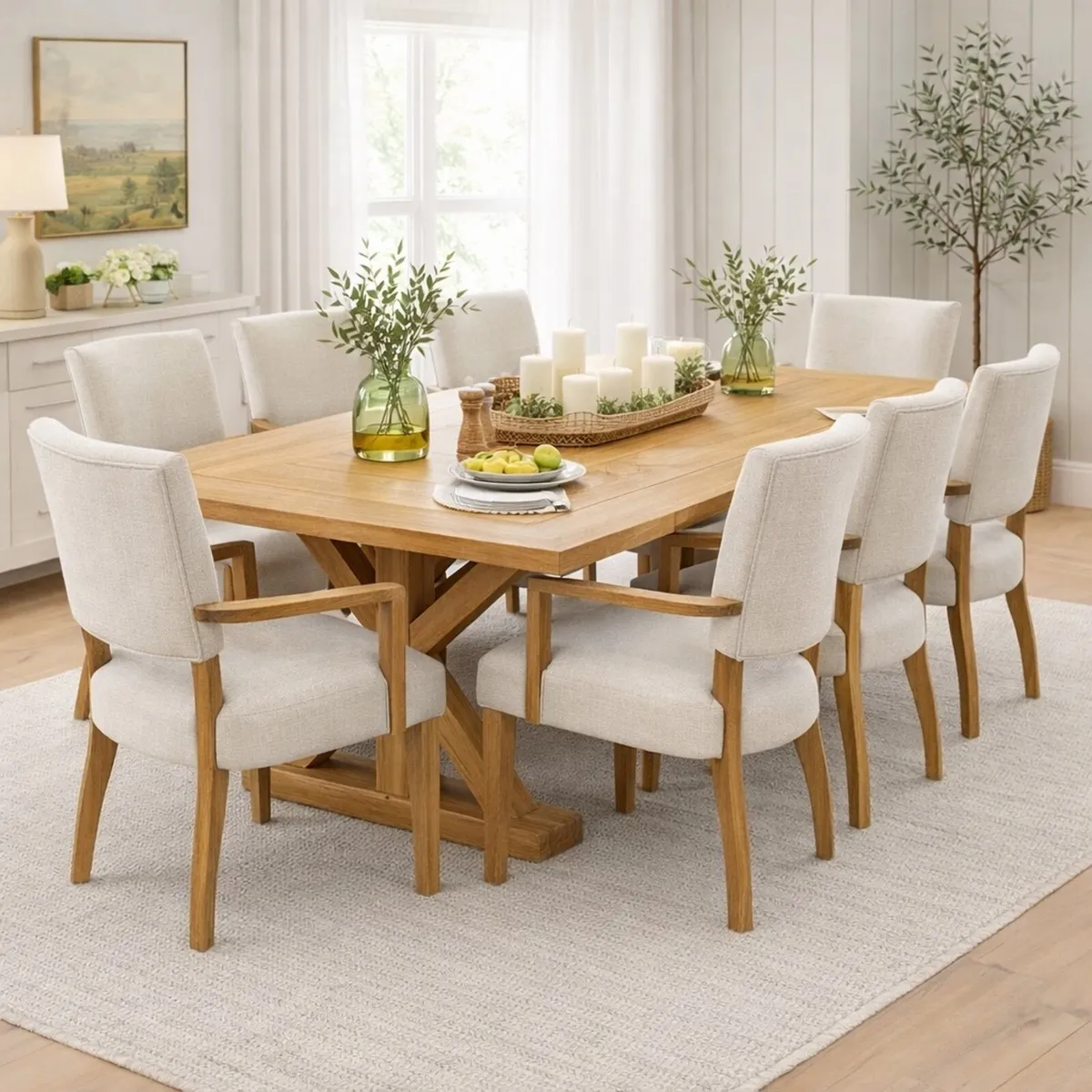 200cm Large Oak Dining Table X Leg, New - Image 3