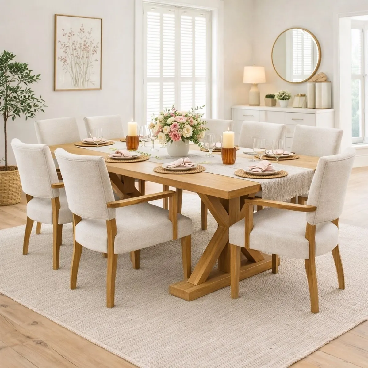 200cm Large Oak Dining Table X Leg, New - Image 2