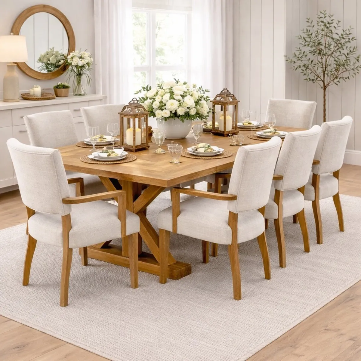 200cm Large Oak Dining Table X Leg, New - Image 1