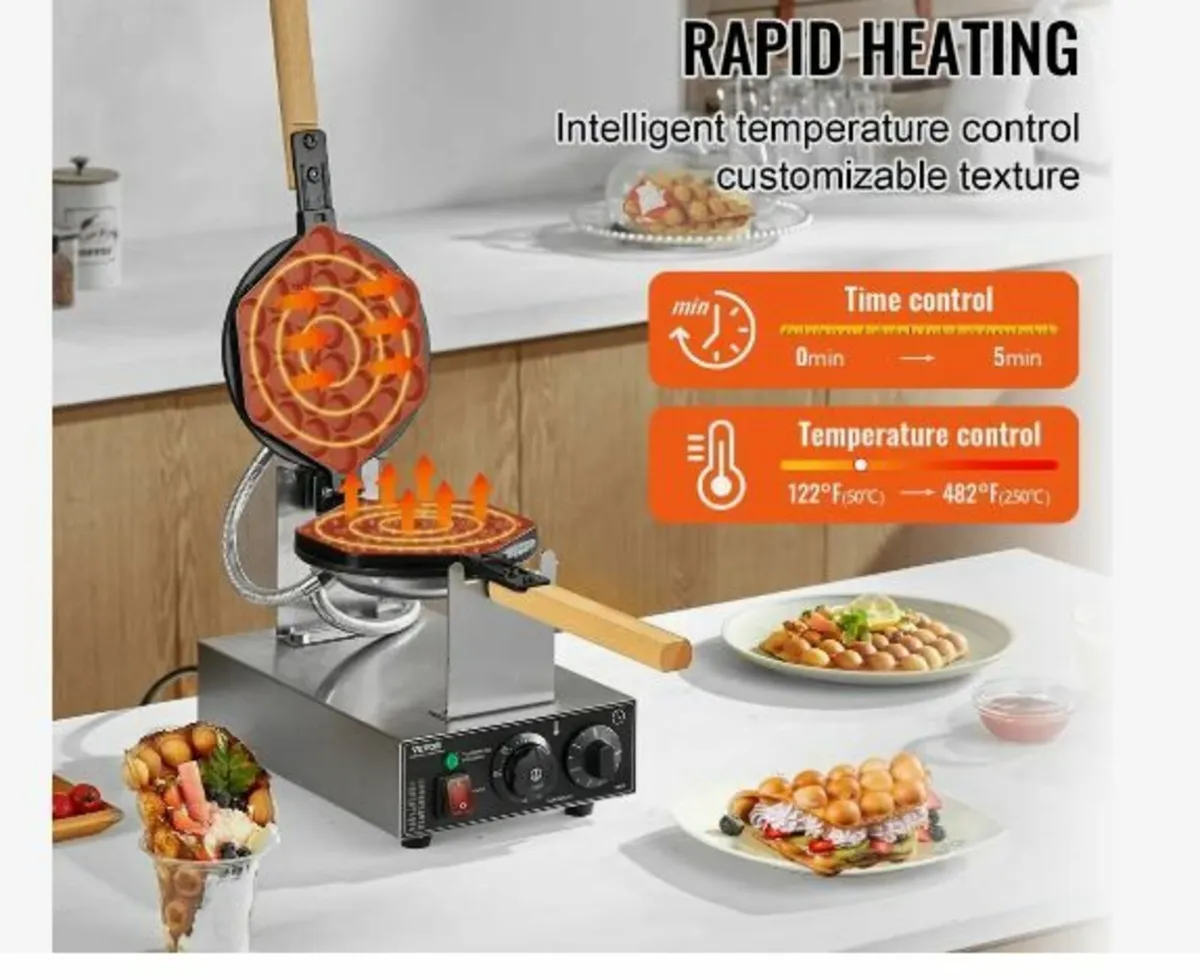 Commercial Bubble Waffle Maker, 1400W Egg - Image 4
