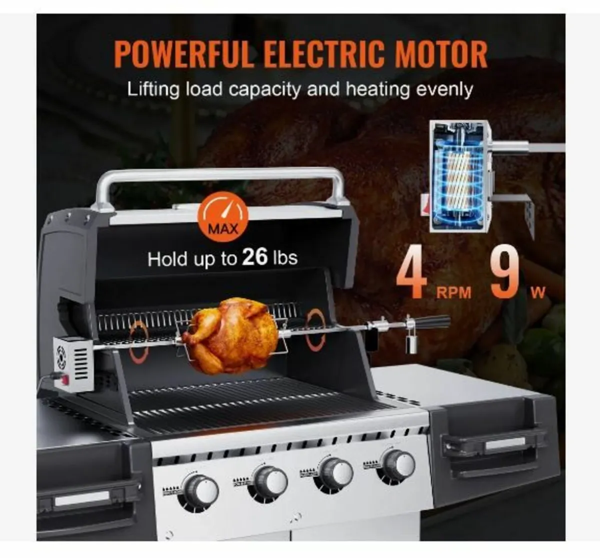 Universal Grill Rotisserie Kit BBQ Roaster - Image 2