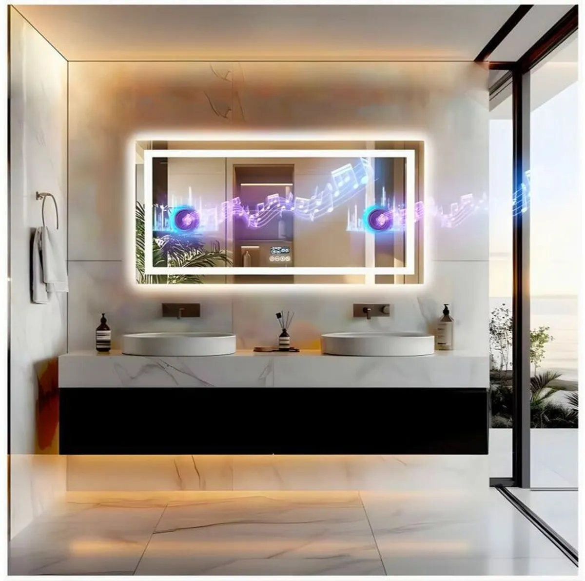 Large LED Mirror 60x100 Bluetooth Speakers - Image 1