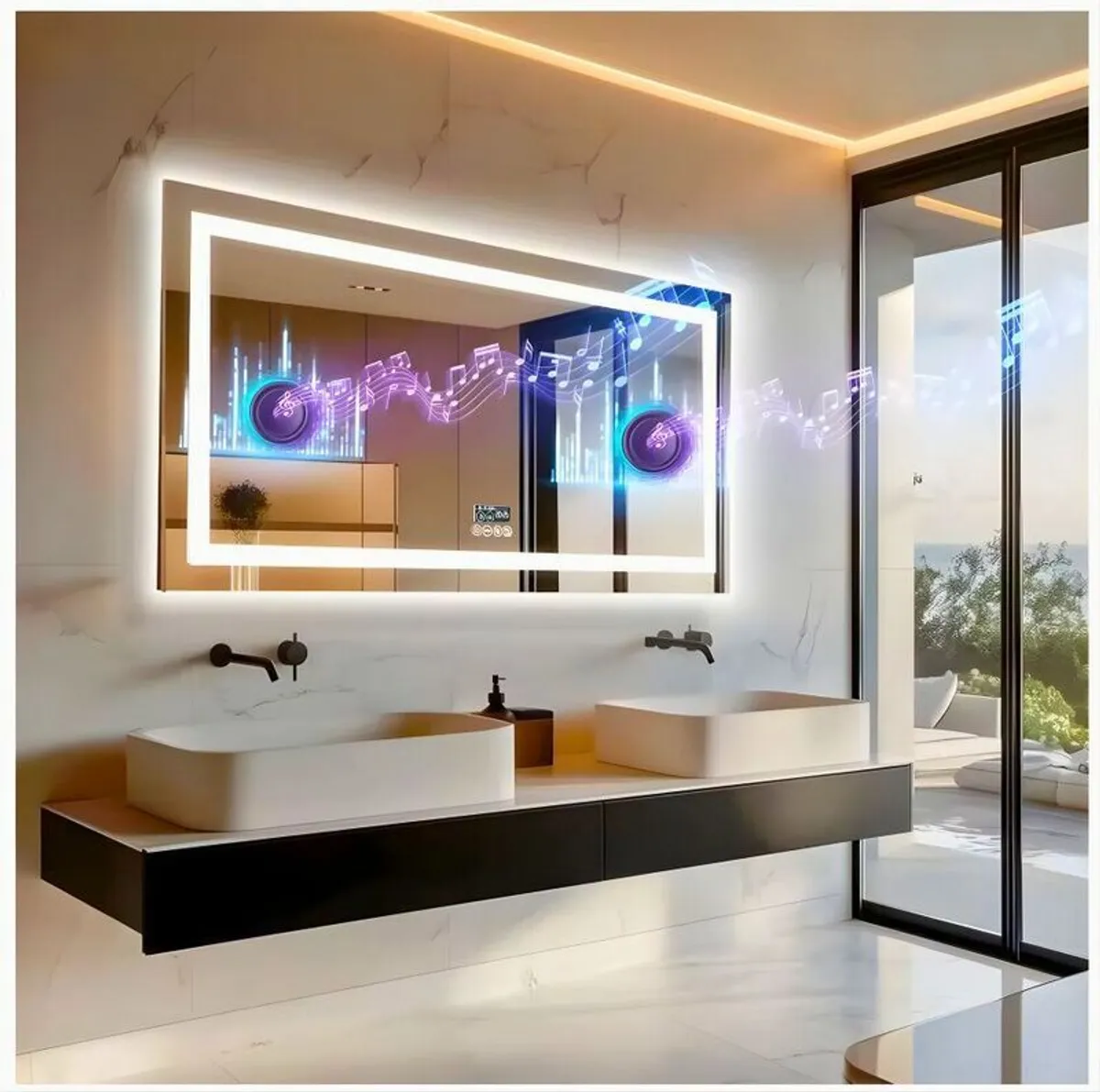 Large LED Mirror 60x100 Bluetooth Speakers - Image 2