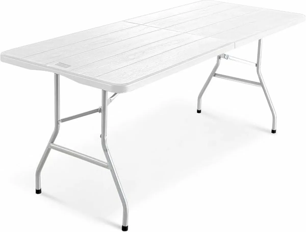 6ft Folding Table White Wood 180cm Party BBQ Camp - Image 1
