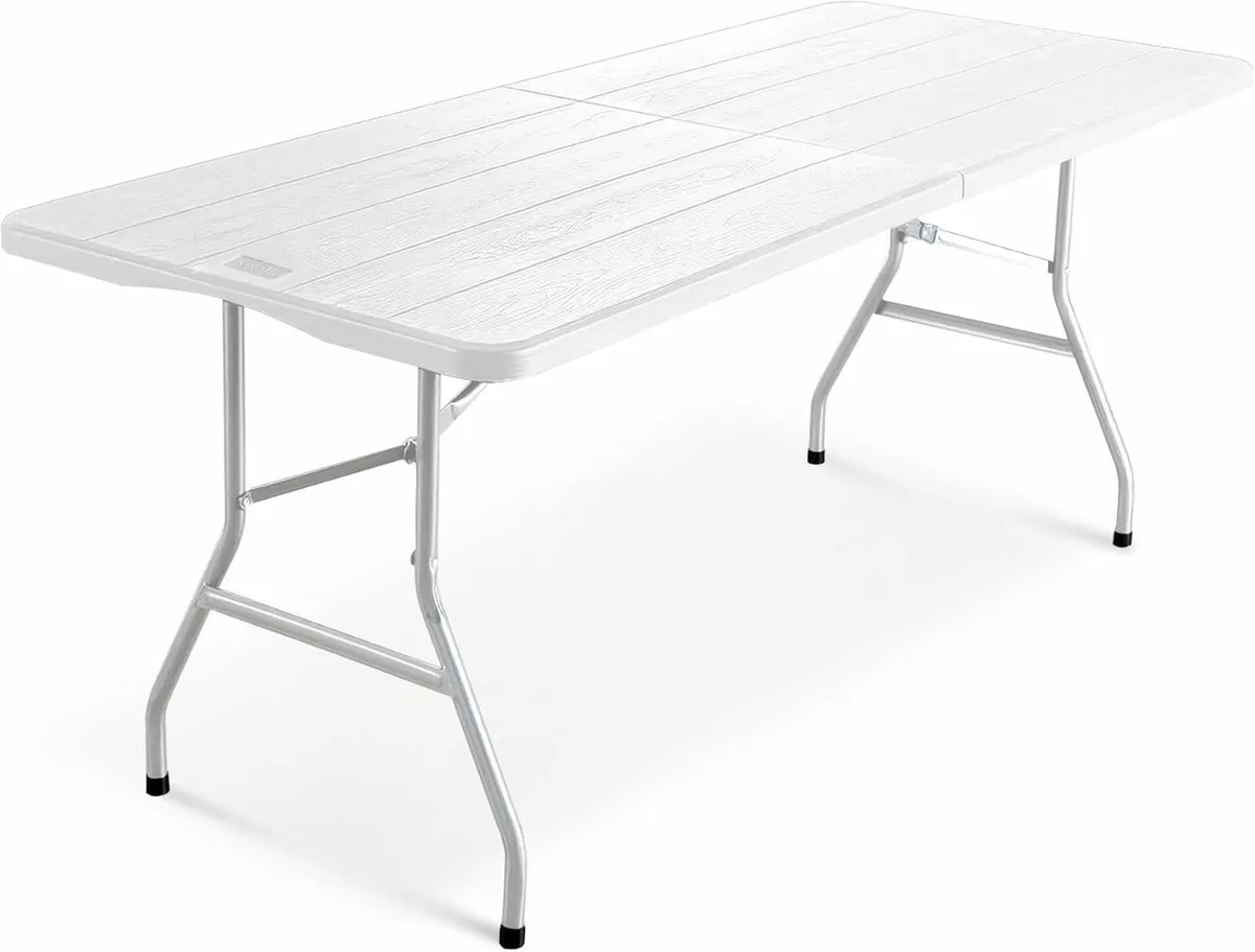 6ft Folding Table White Wood 180cm Party BBQ Camp - Image 2