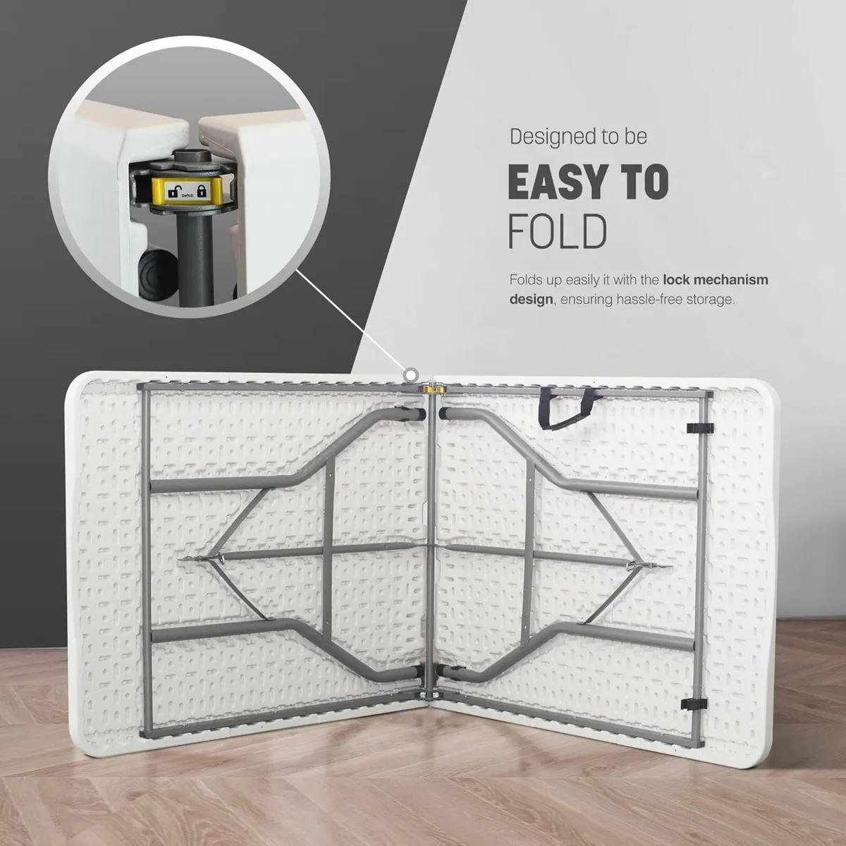 6ft Folding Table White Wood 180cm Party BBQ Camp - Image 3