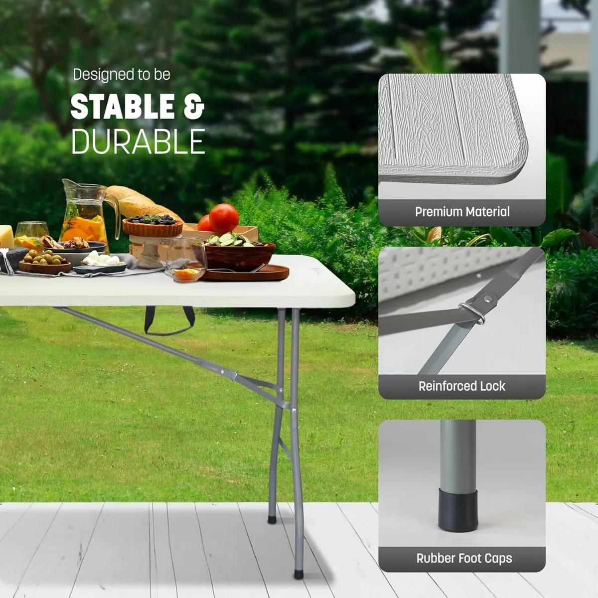 6ft Folding Table White Wood 180cm Party BBQ Camp - Image 4