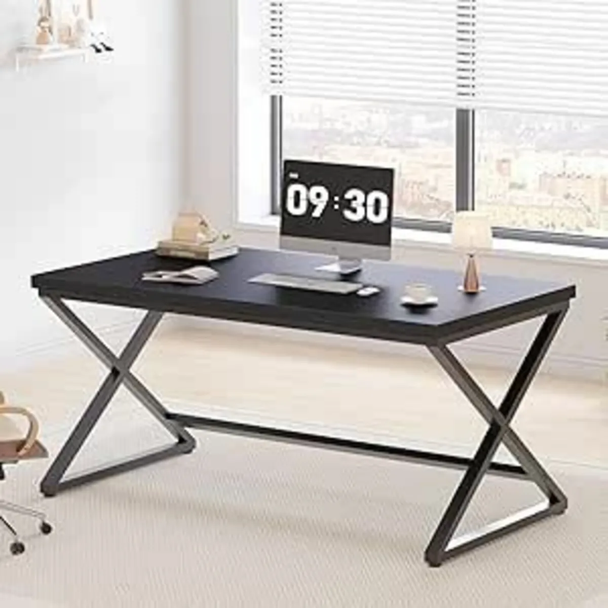 Black Modern Computer Desk Home Office 140cm - Image 2