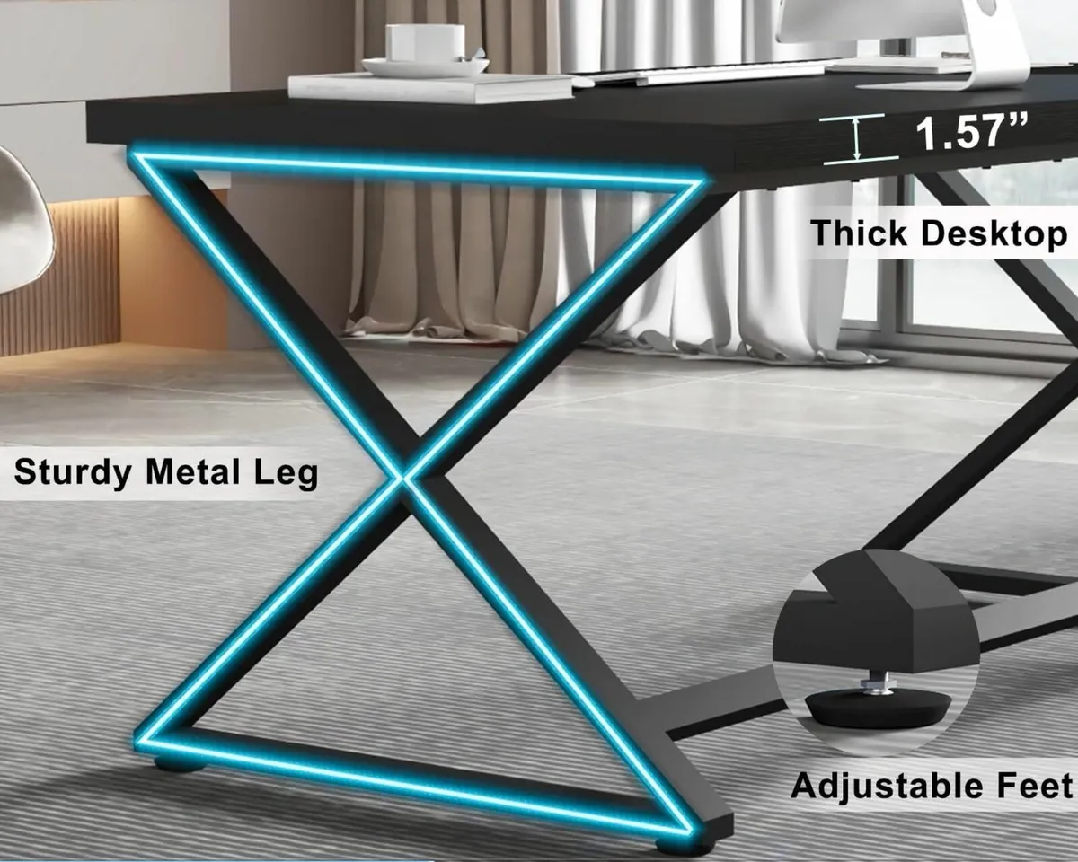 Black Modern Computer Desk Home Office 140cm - Image 3