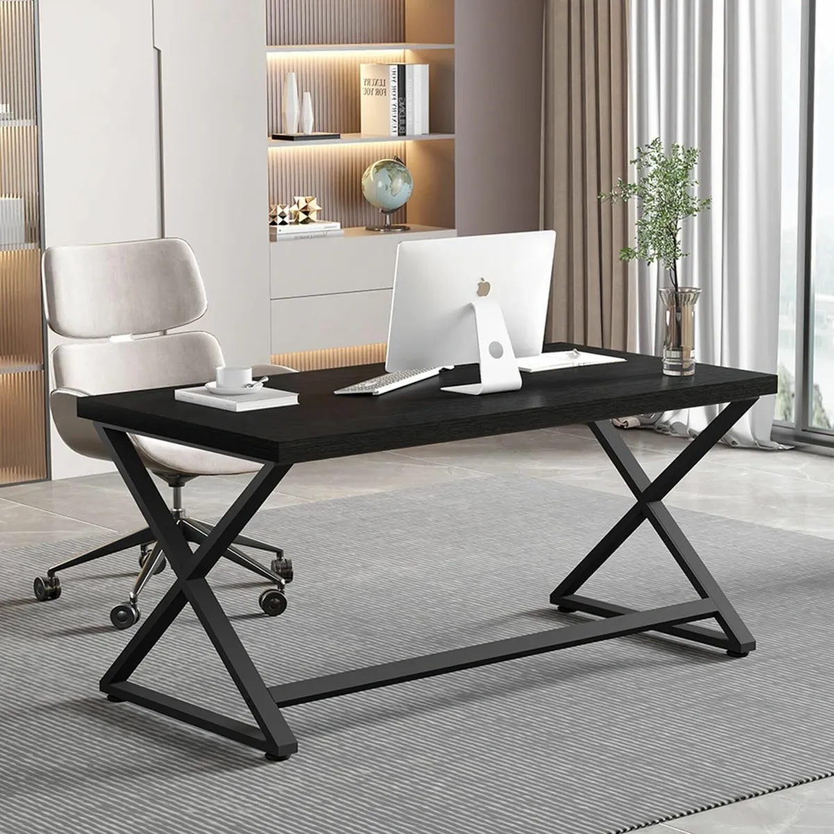 Black Modern Computer Desk Home Office 140cm - Image 1
