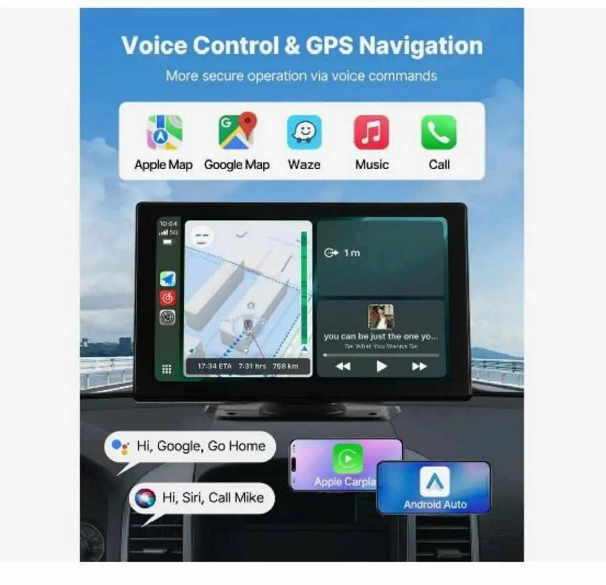 Wireless Car Stereo, 228.6mm HD Portable Radio - Image 3