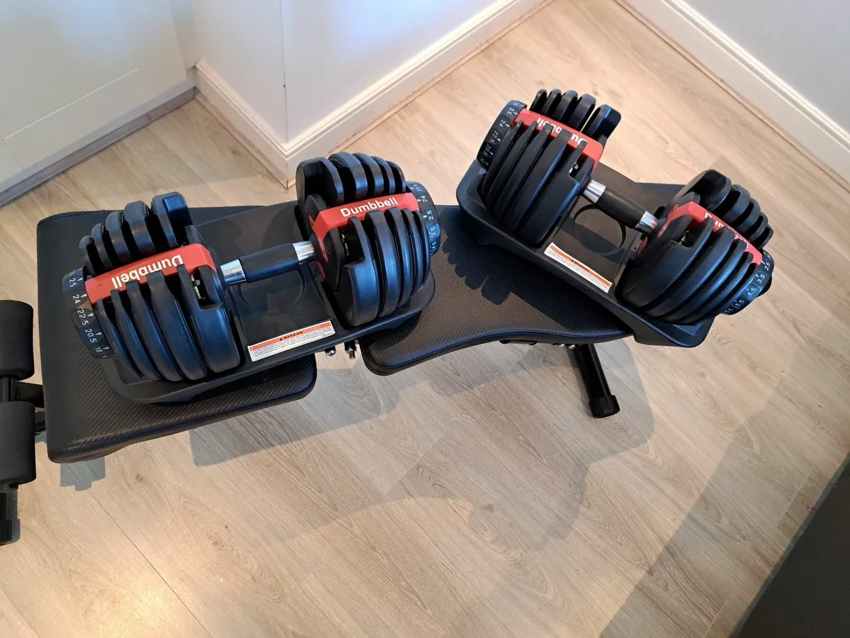 Adjustable dumbbells 24kg and bench - Image 1
