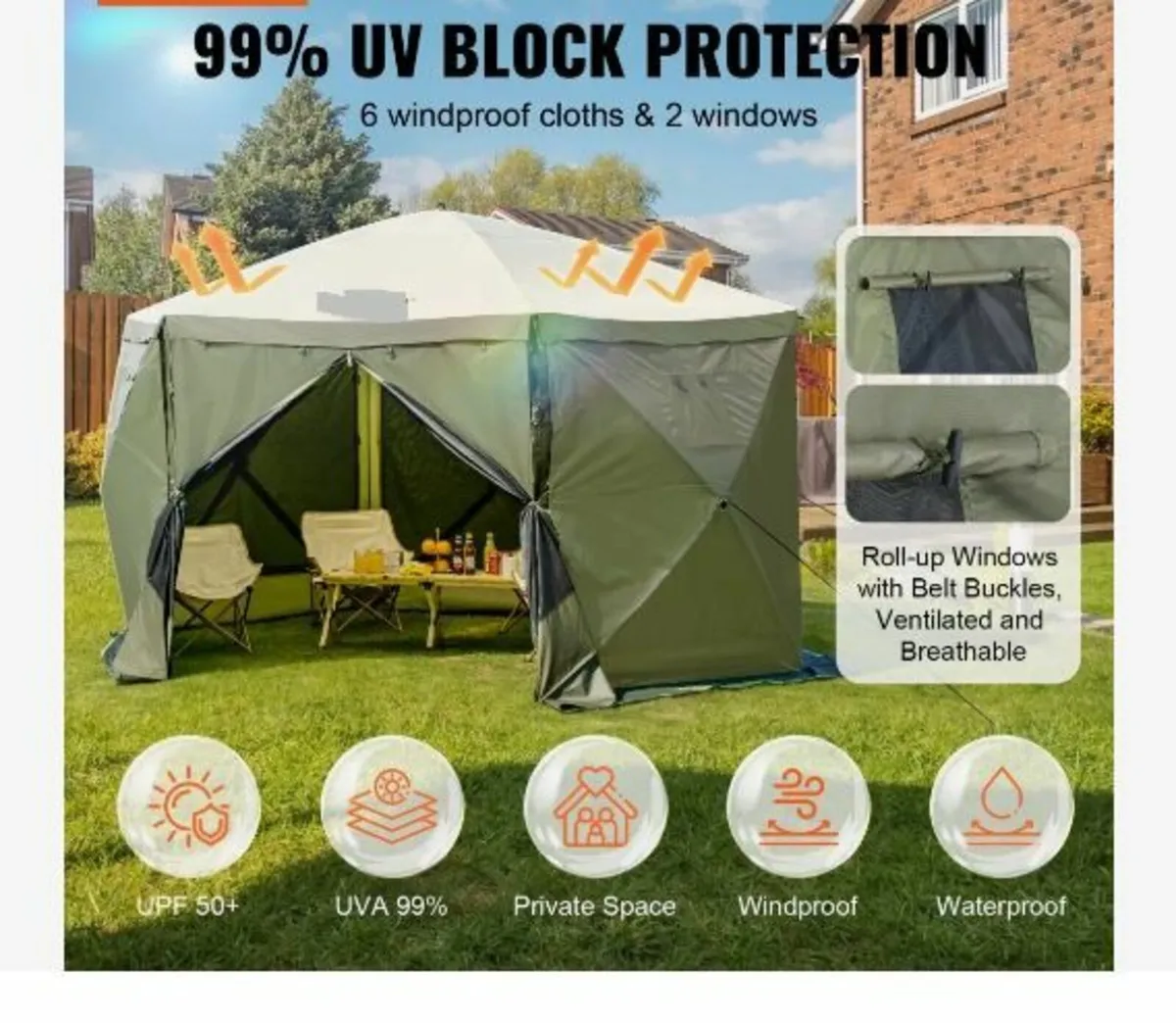 Pop Up Gazebo Tent, Pop-Up Screen Tent 6 Sided - Image 2