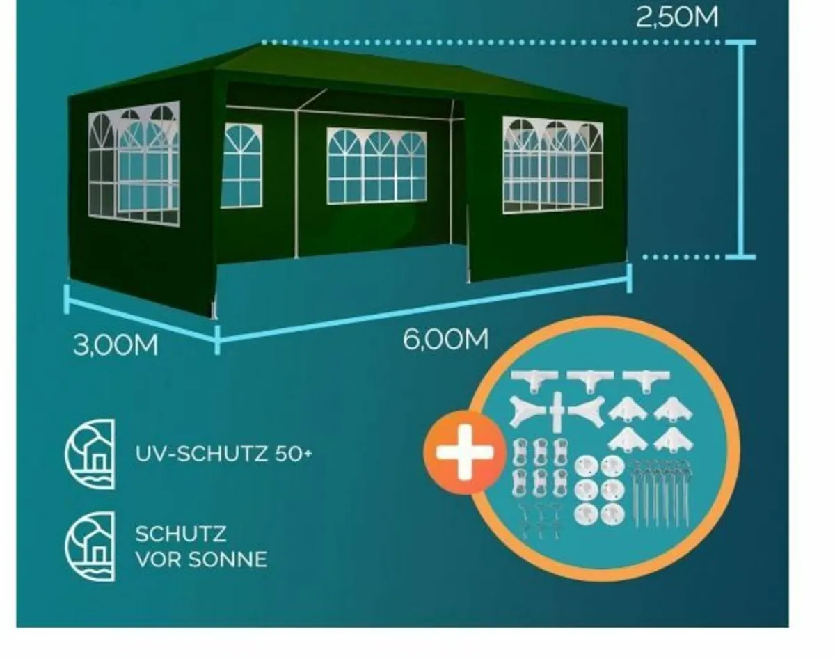 Gazebo 3 x 6 m UV Protection 18 m² Roof - Image 2