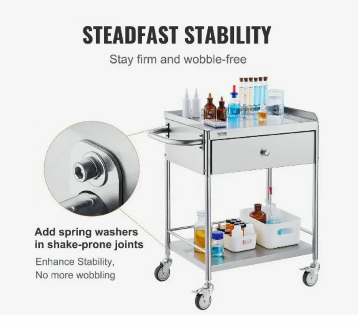 Medical Cart, 2 Layers Stainless Steel Cart - Image 3