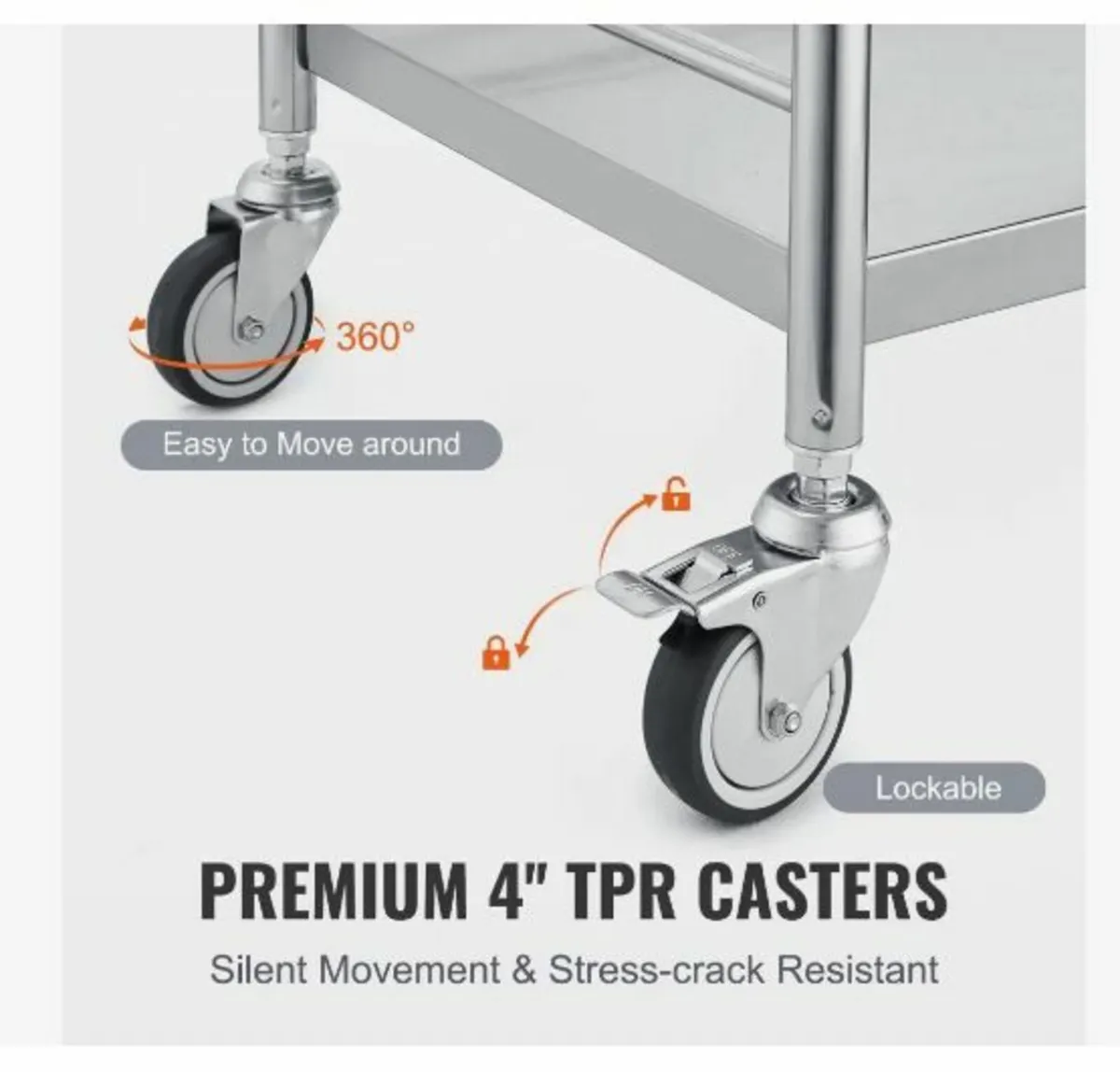 Medical Cart, 2 Layers Stainless Steel Cart - Image 4