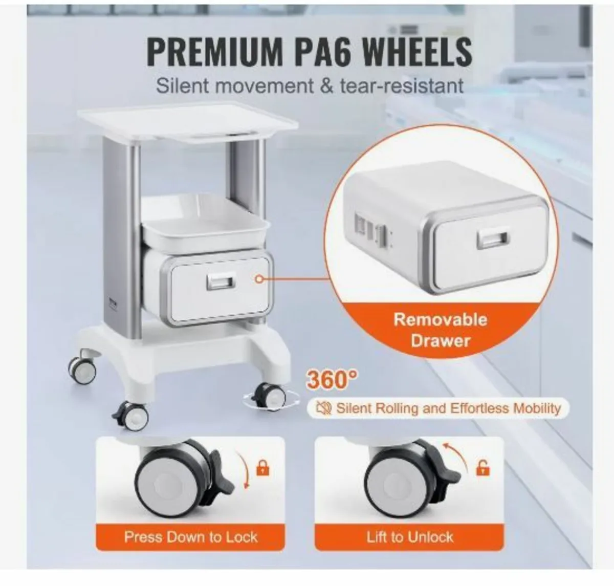 2 Tiers Lab Carts, Lab Utility Cart - Image 2