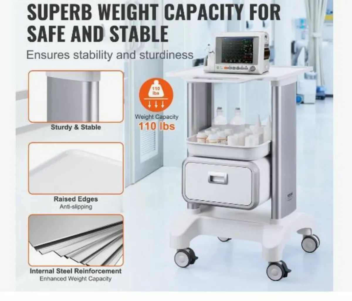 2 Tiers Lab Carts, Lab Utility Cart - Image 3