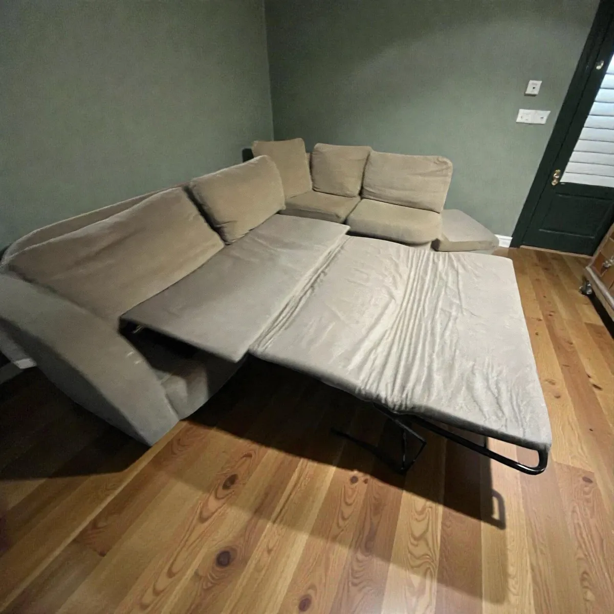 Beige corner sofa bed L shaped couch - Image 1