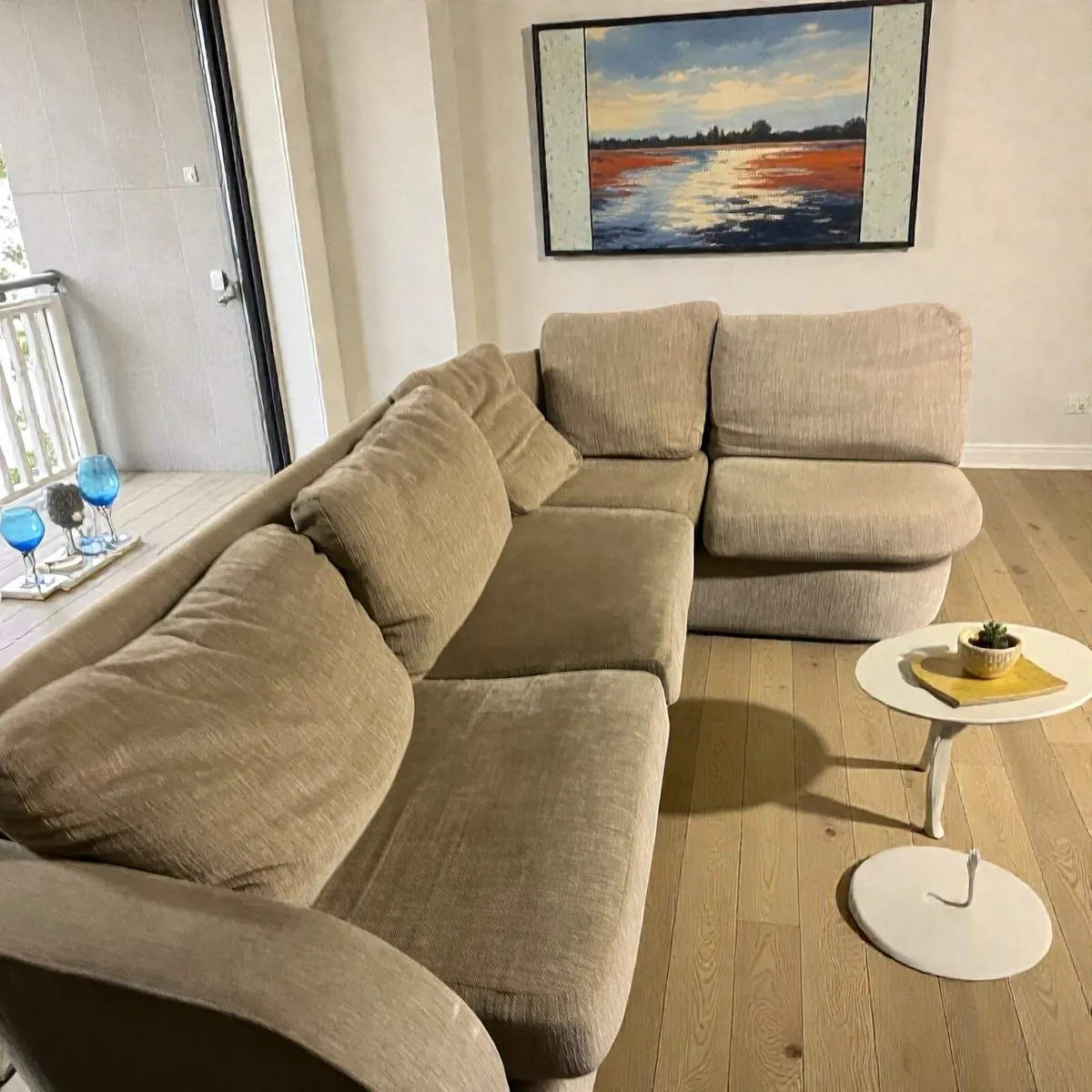 Beige corner sofa bed L shaped couch - Image 3