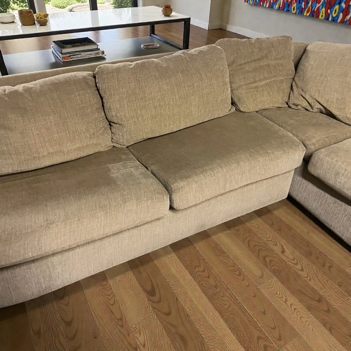 Beige corner sofa bed L shaped couch - Image 4