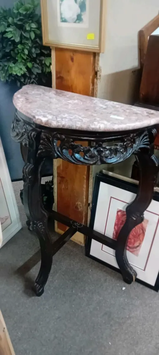 Small Marble Top Carved Hall Table