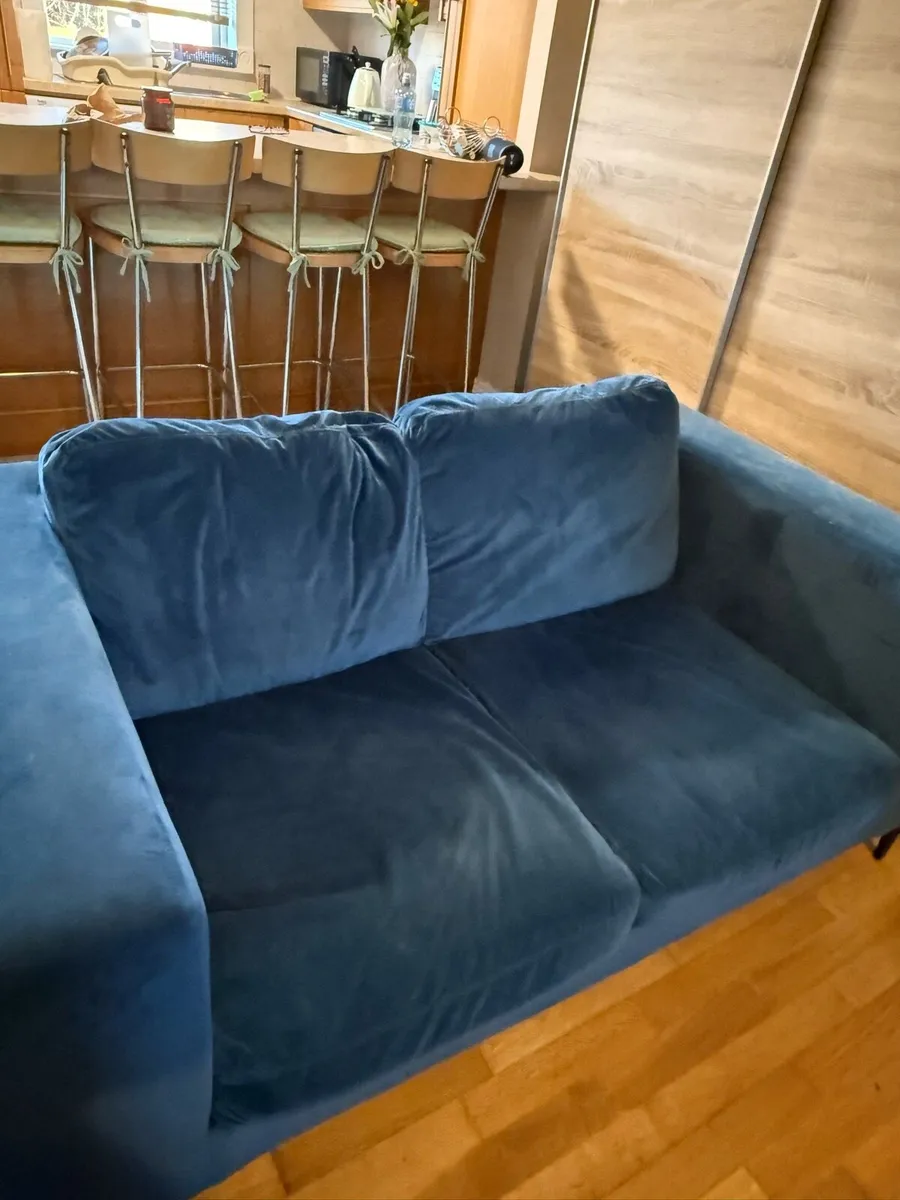 Two Seater Blue Velvet Couch - Image 2
