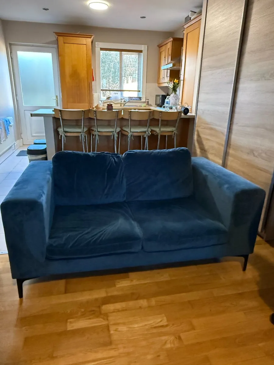 Two Seater Blue Velvet Couch - Image 1