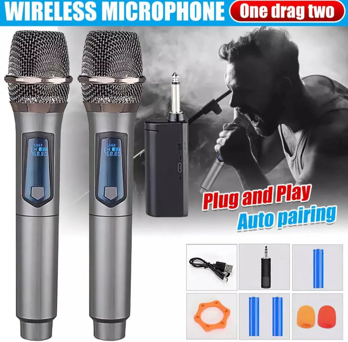 2x Wireless Microphones UHF Rechargeable NEW - Image 1