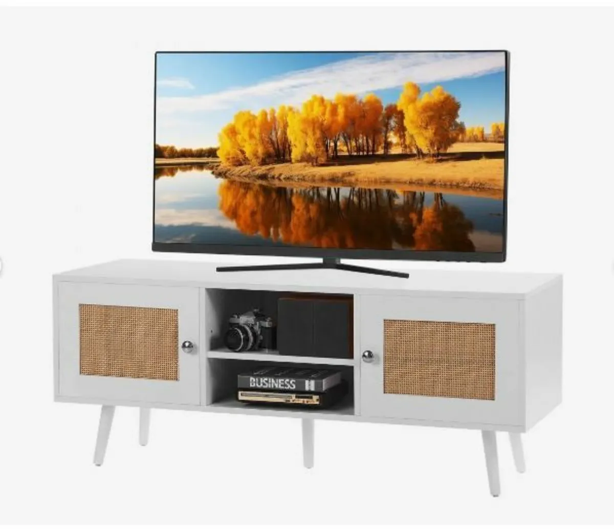 Rattan TV Stand, Boho TV Cabinet for 55 inch - Image 1