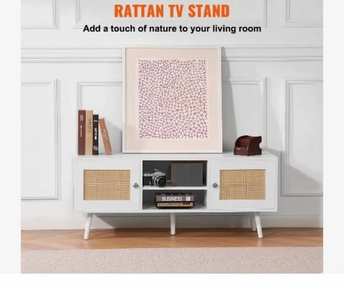 Rattan TV Stand, Boho TV Cabinet for 55 inch - Image 2