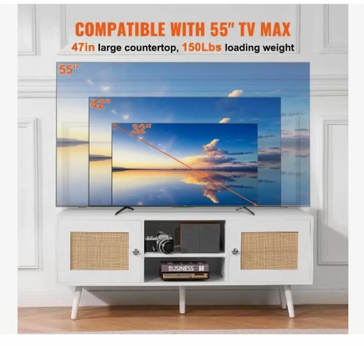 Rattan TV Stand, Boho TV Cabinet for 55 inch - Image 3