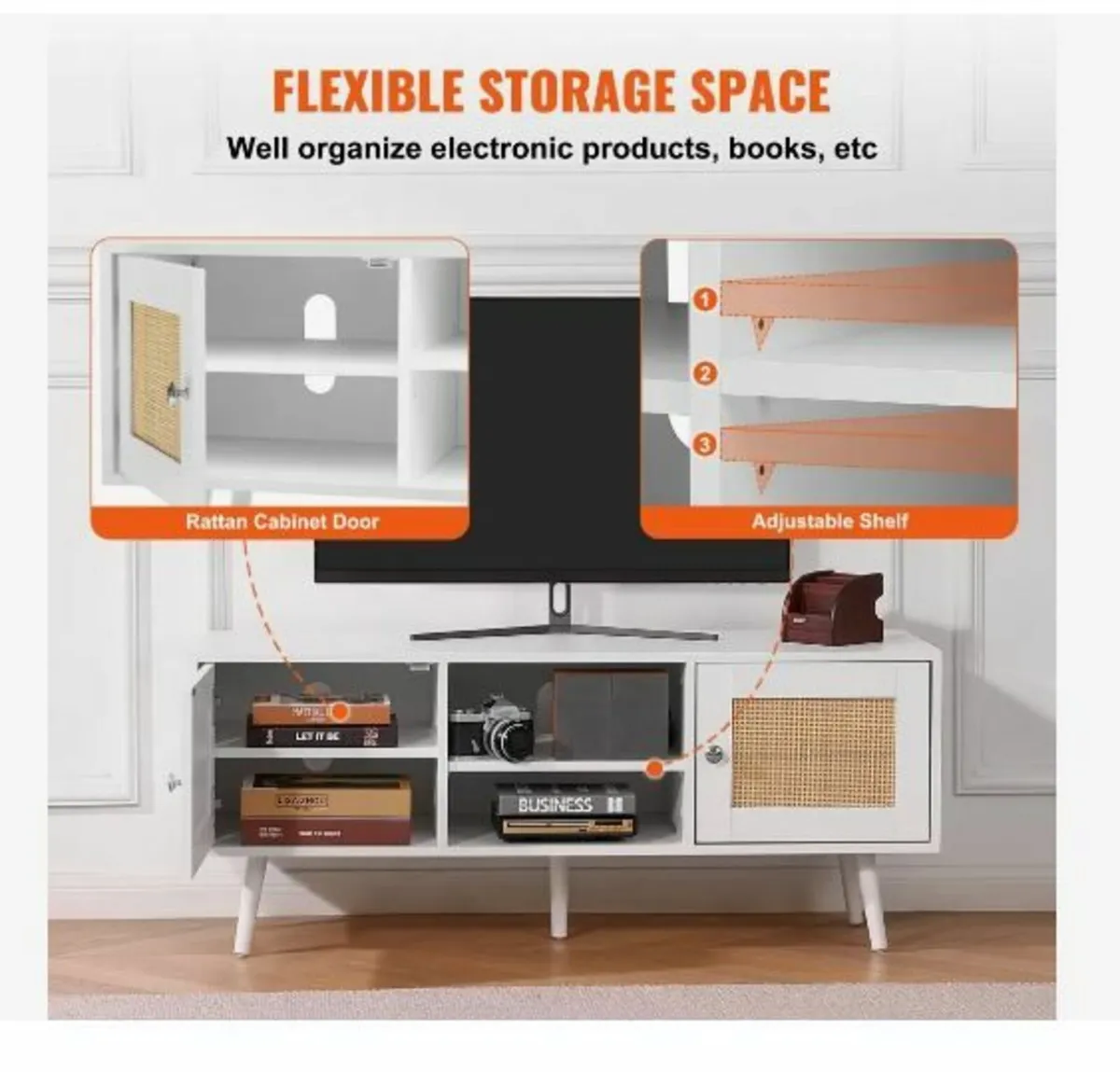 Rattan TV Stand, Boho TV Cabinet for 55 inch - Image 4