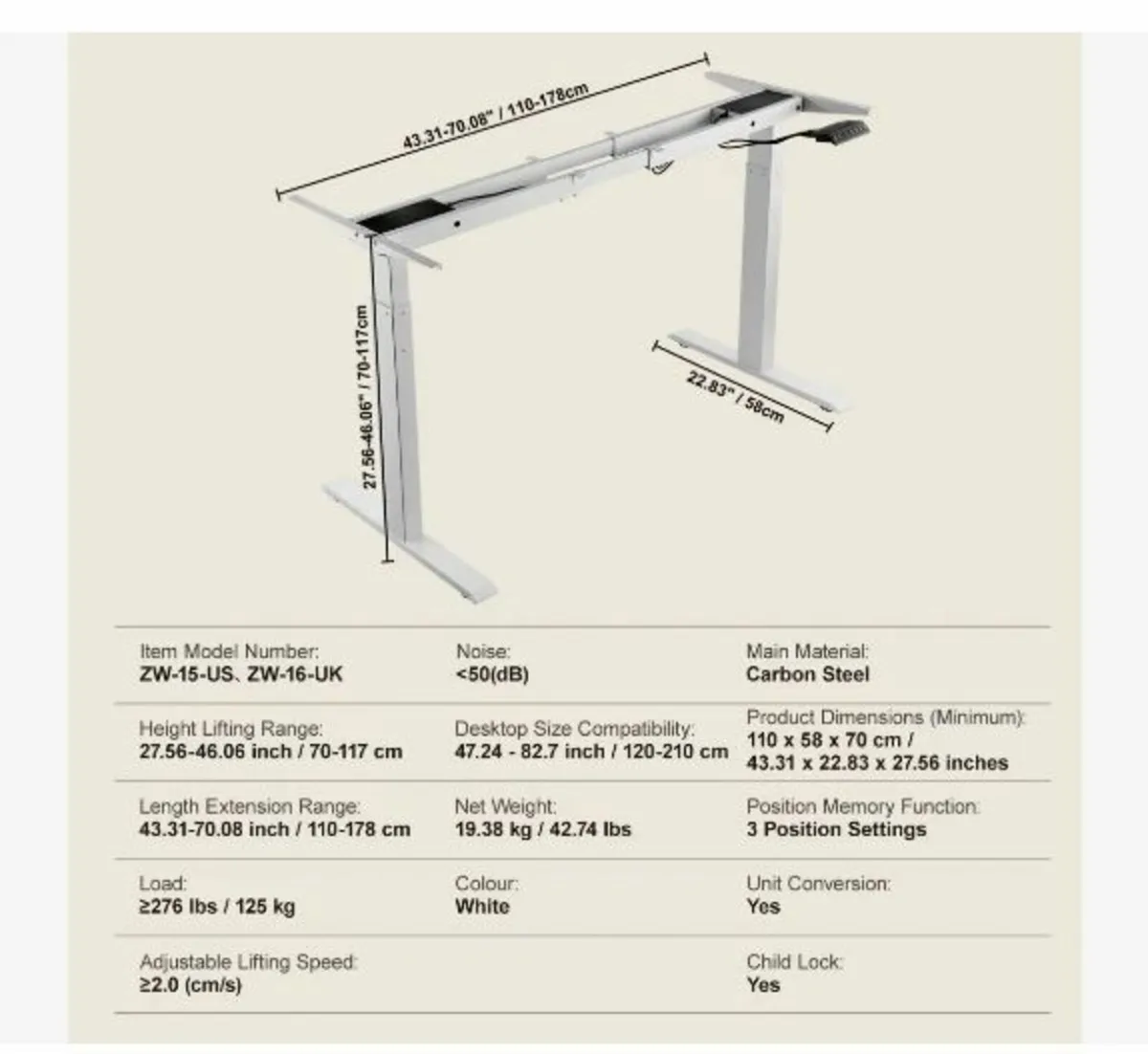 Standing Desk Frame Dual Motor - Image 1