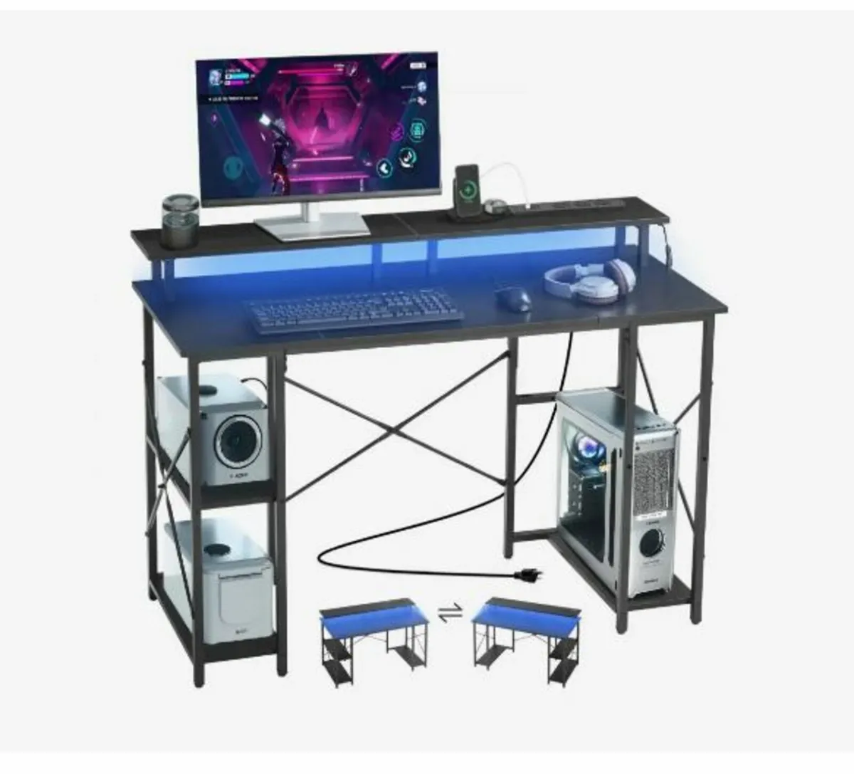 120 cm Computer Desk with Smart LED Lights - Image 1