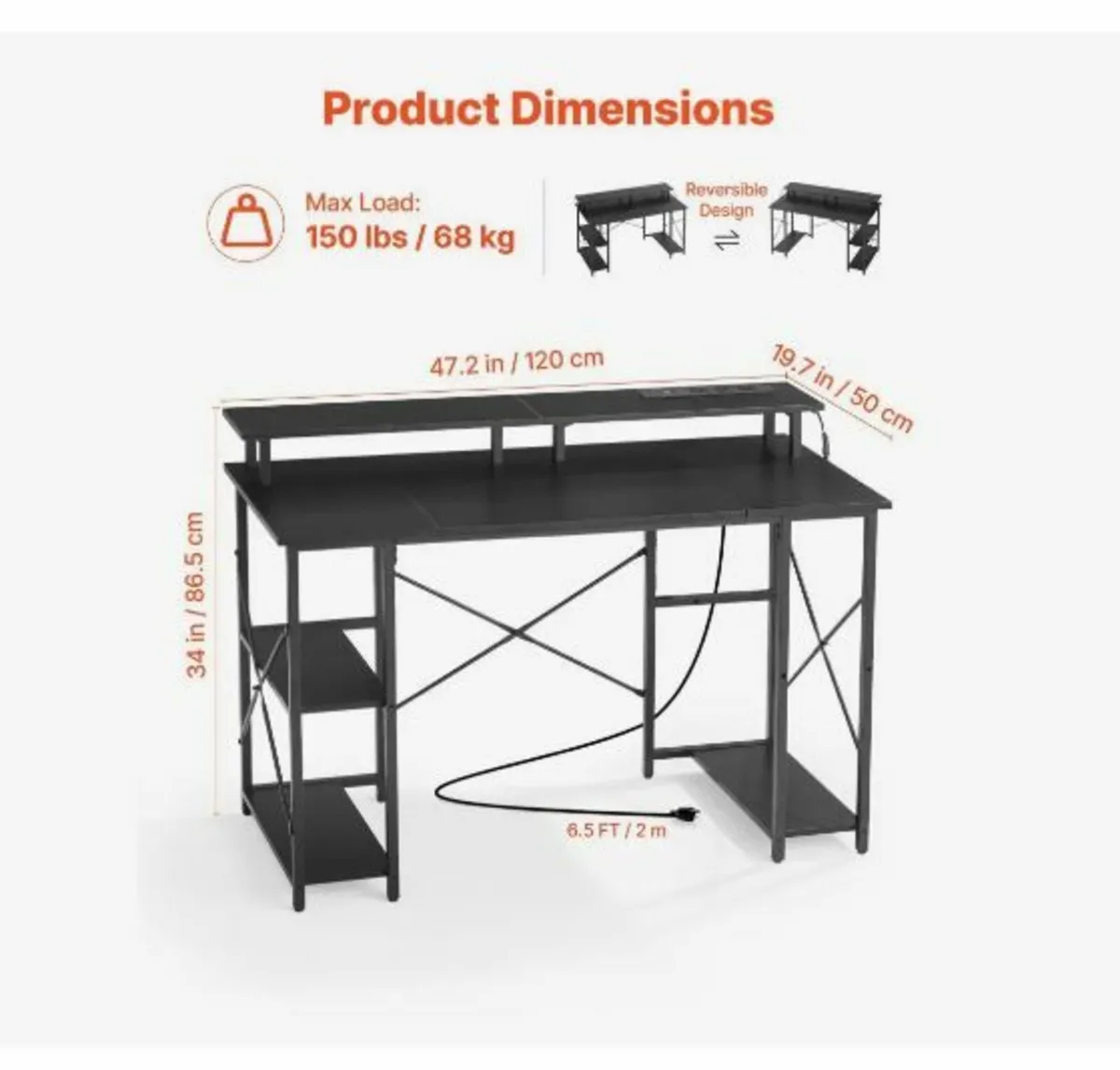 120 cm Computer Desk with Smart LED Lights - Image 3