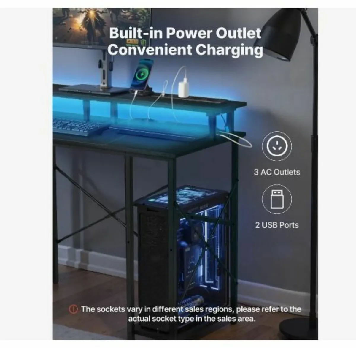 120 cm Computer Desk with Smart LED Lights - Image 4