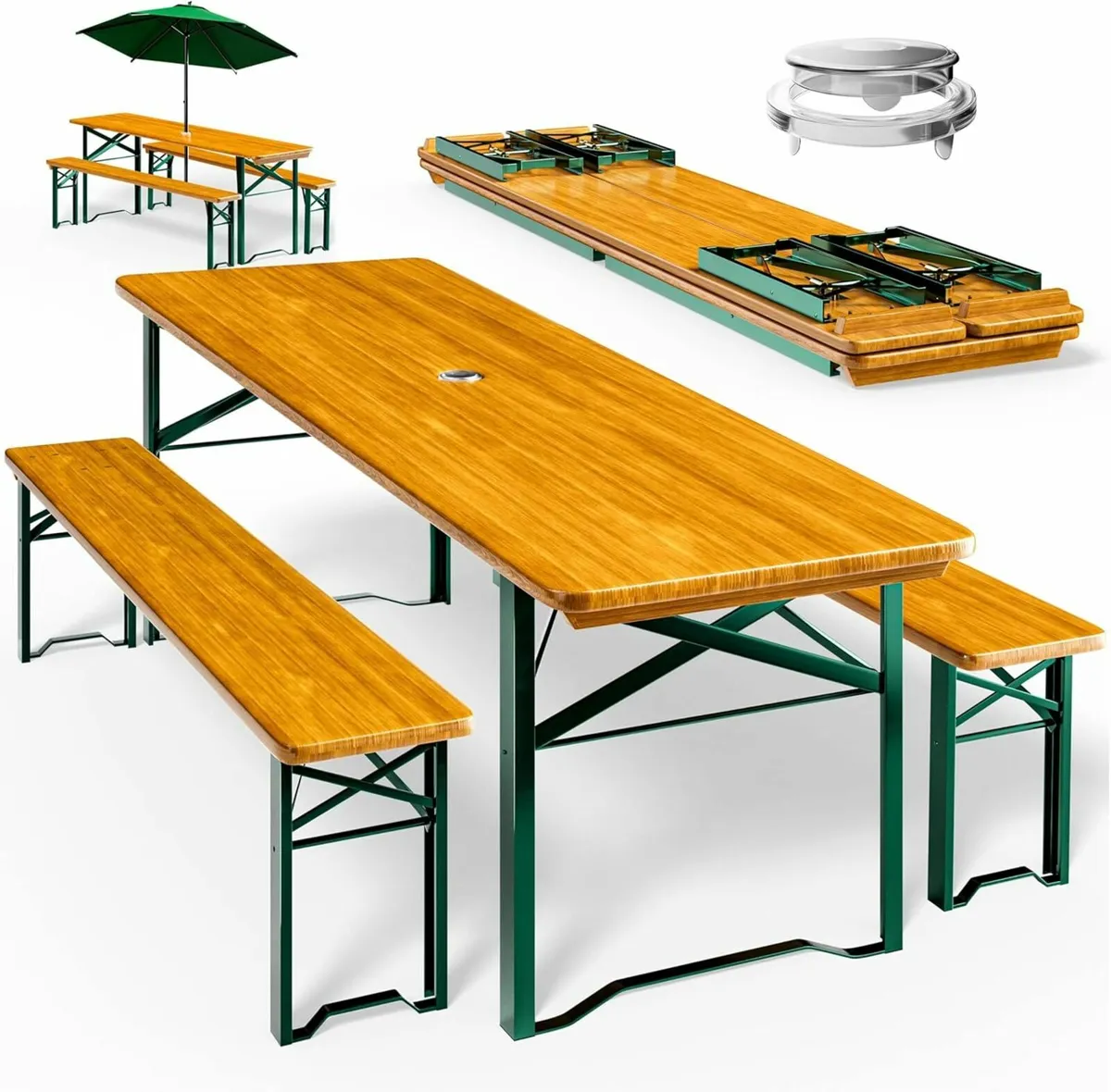 Wooden Folding table and two benches picnic - Image 1