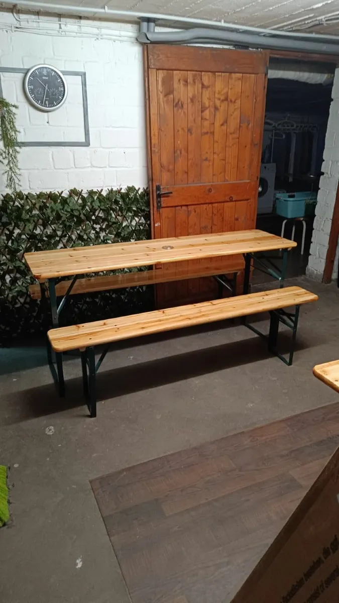Wooden Folding table and two benches picnic - Image 2