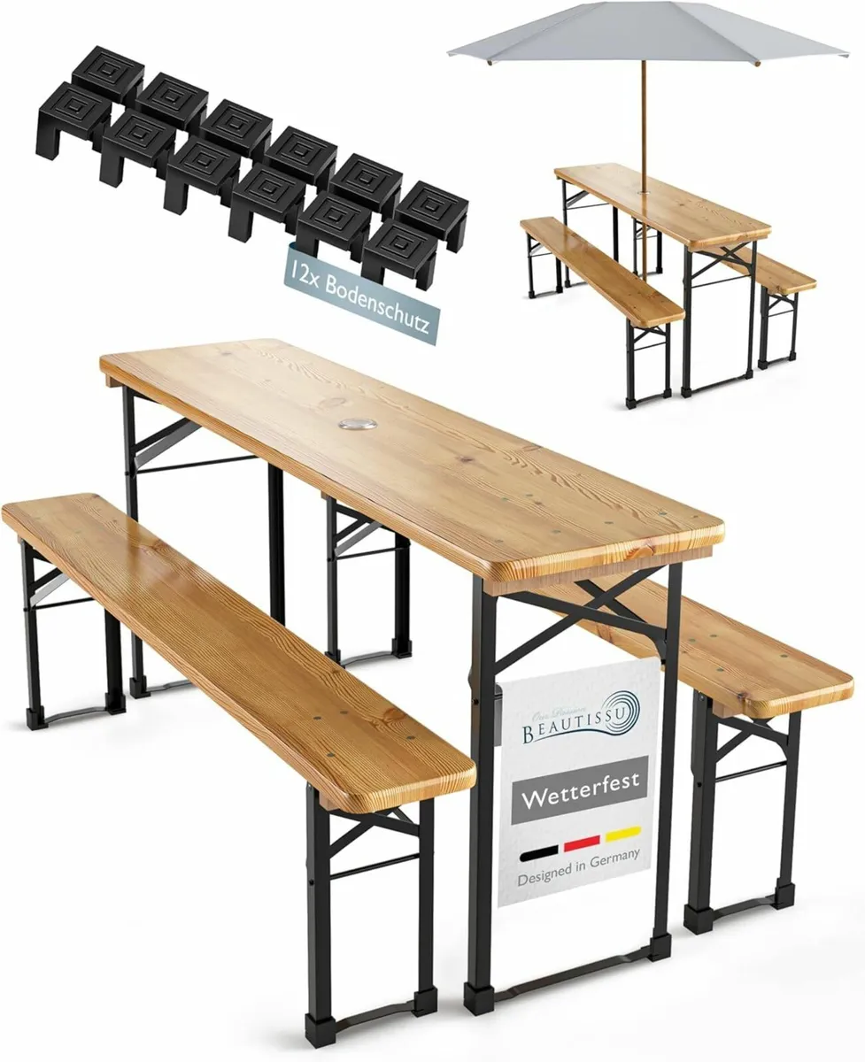 Wooden Picnic Table with 2 Benches Foldable Garden - Image 1