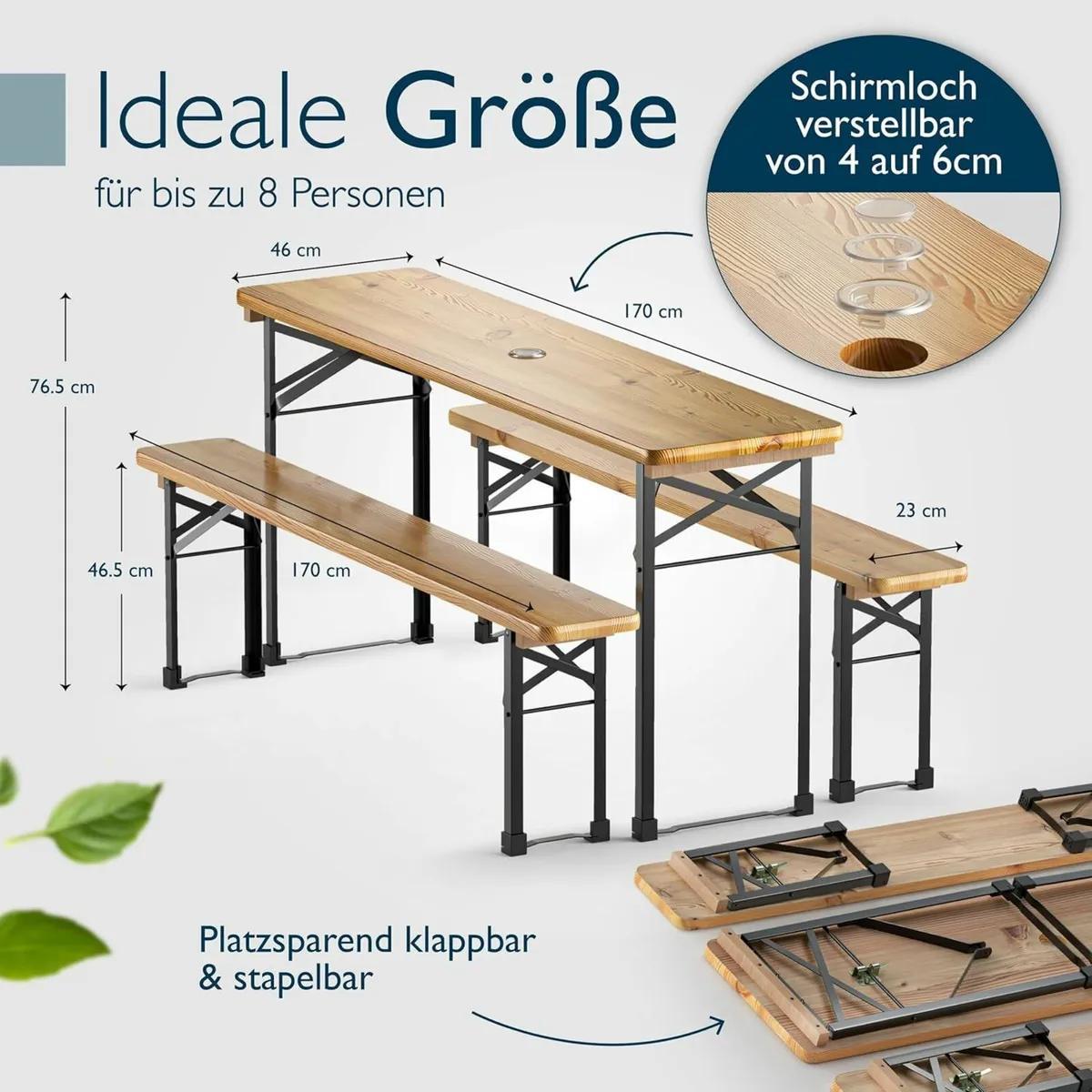 Wooden Picnic Table with 2 Benches Foldable Garden - Image 3