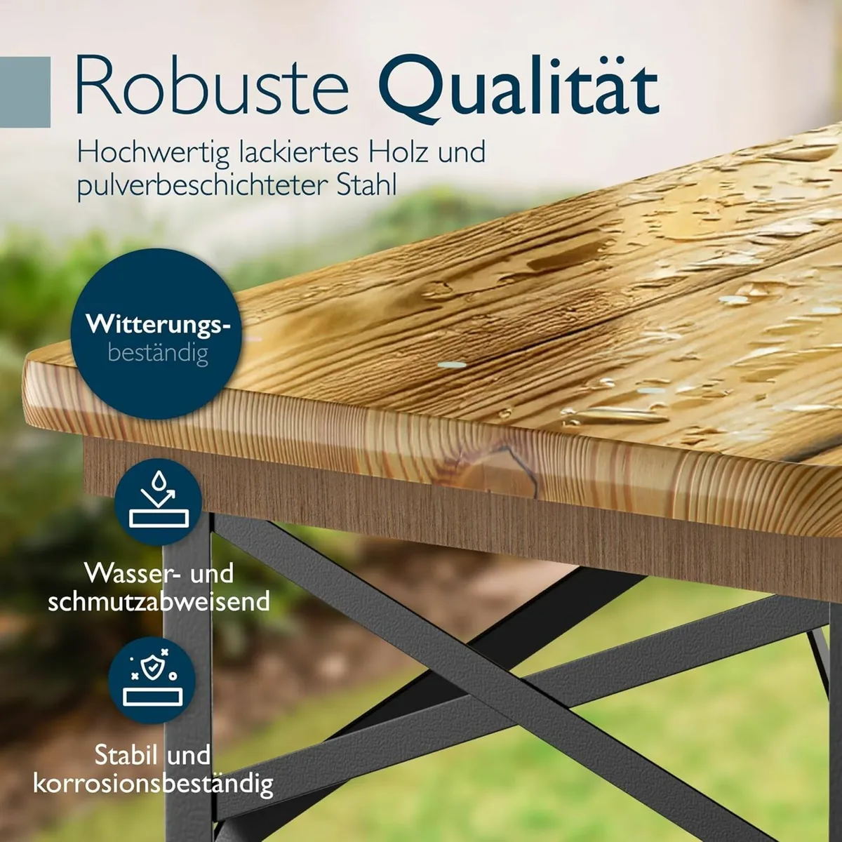 Wooden Picnic Table with 2 Benches Foldable Garden - Image 4