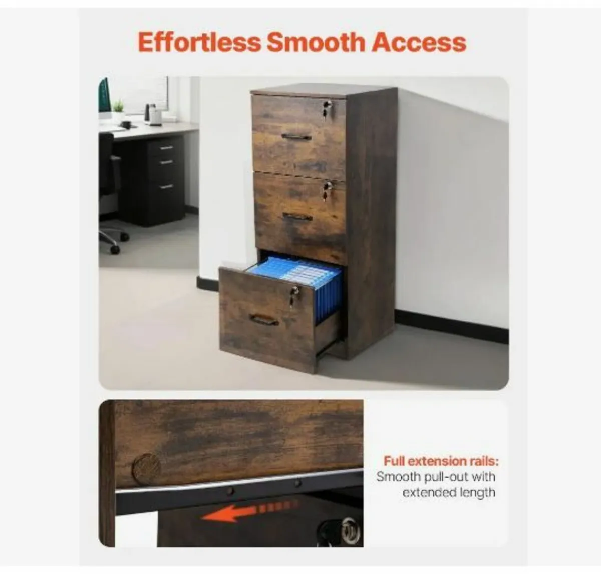 3 Drawer File Cabinet with Lock - Image 2