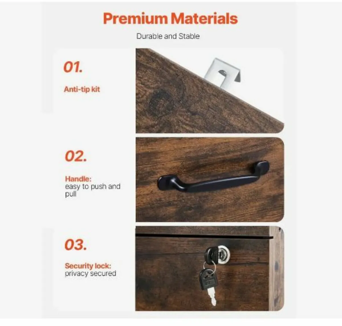 3 Drawer File Cabinet with Lock - Image 4