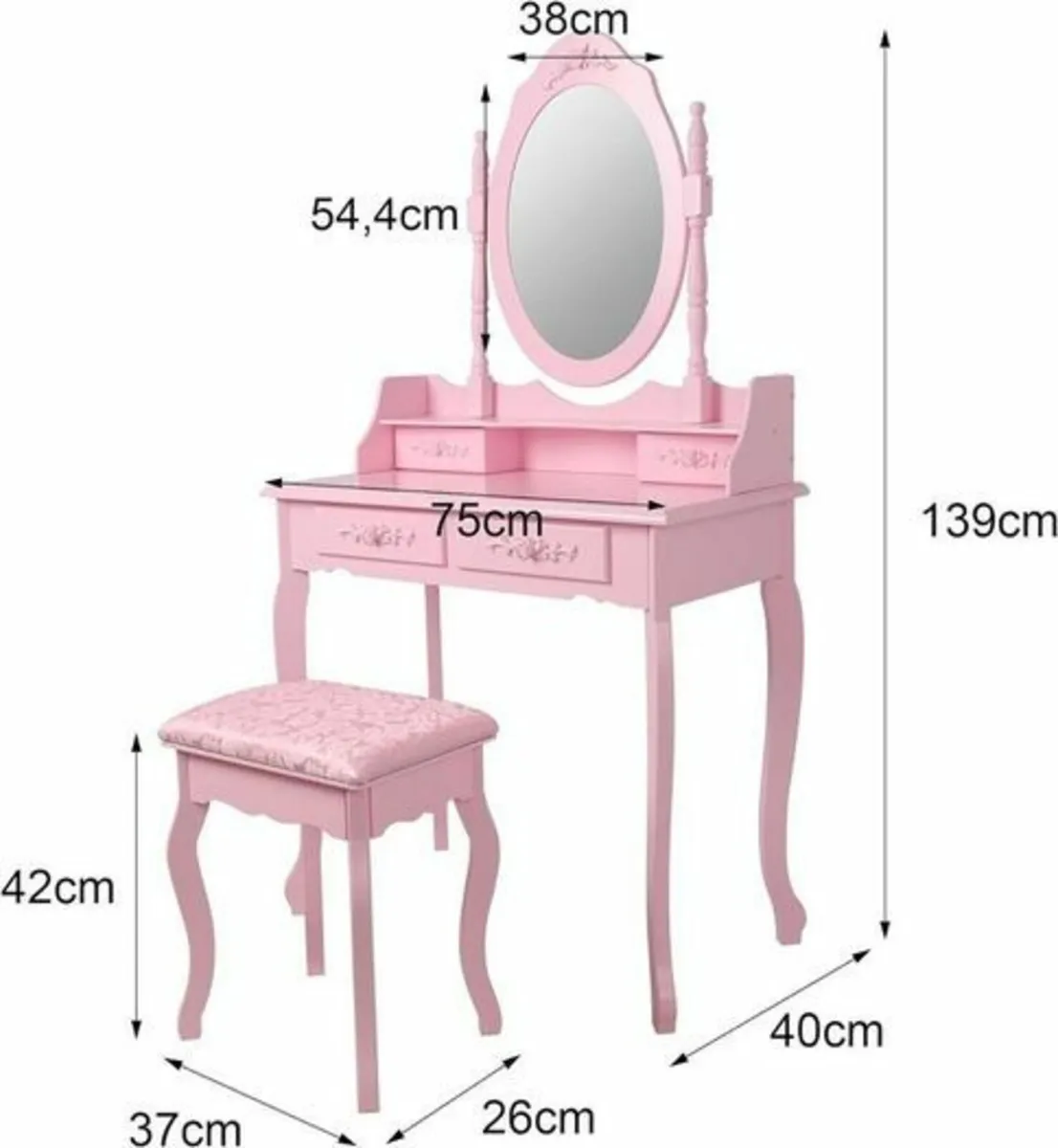 Dressing Table with stool Pink county model - Image 4