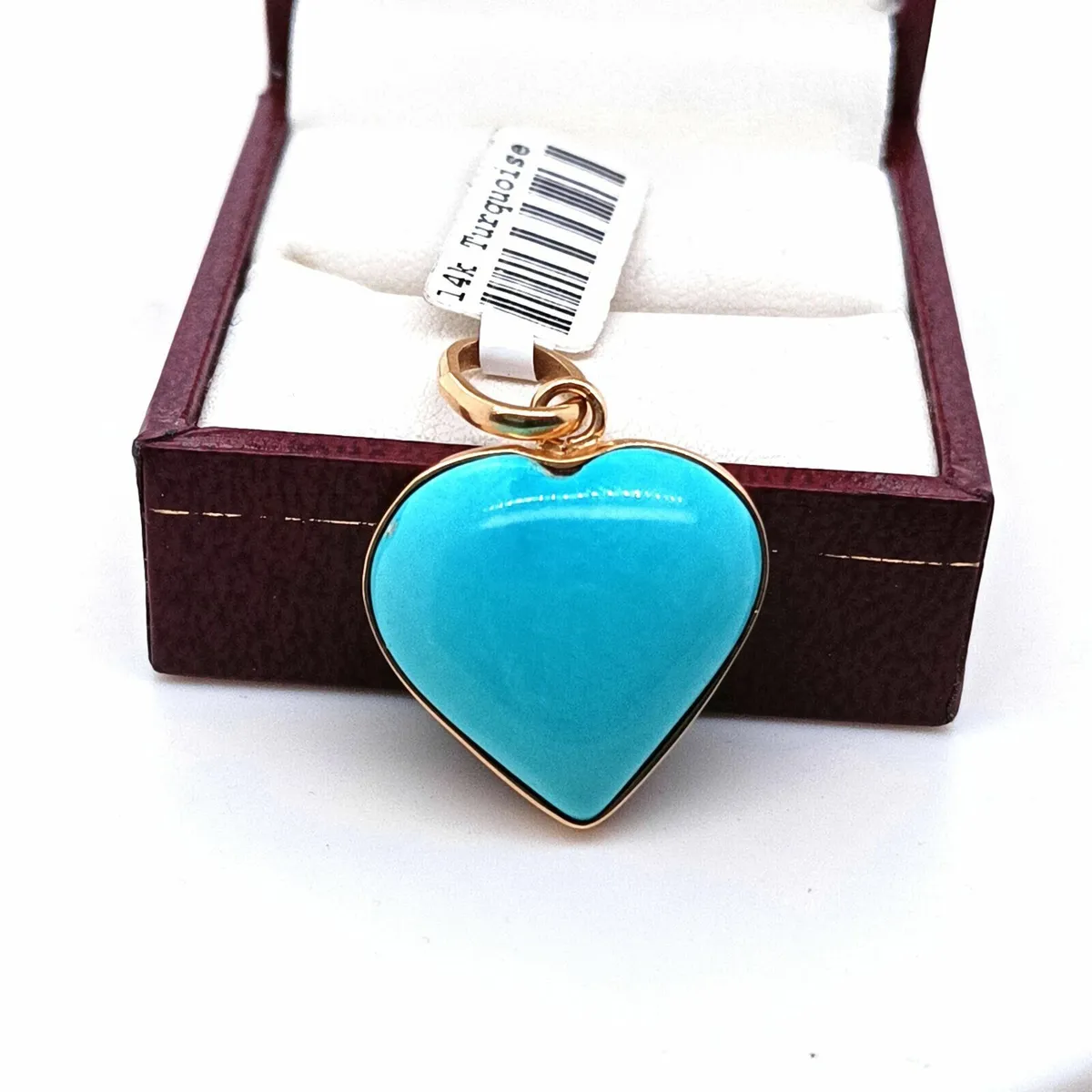 Vintage Turquoise Heart Pendant, 14k Yellow Gold - Image 2